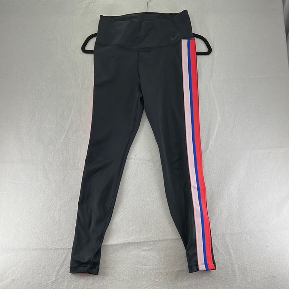 Nike Dri Fit Leggings Pants Black Red Womens Size M Athletic Workout Active - Picture 1 of 9